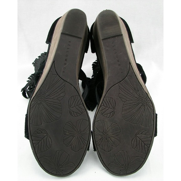 Yellow Box Feather Black Leather Open Toe Casual Wedge Sandals Sz 8.5 - Picture 5 of 8